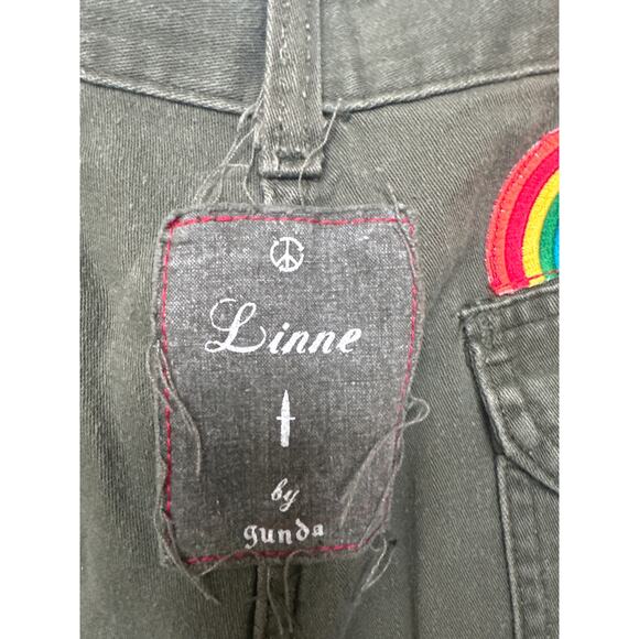 Linne by Gunda Japanese Denim Army Green Midi Skirt Embellished Mickey Women 30" - Picture 8 of 11